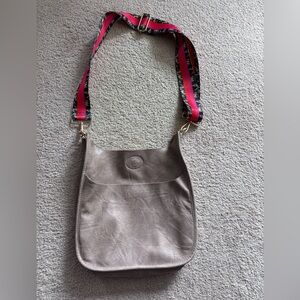 Stylish Taupe Crossbody Bag with Pink Strap